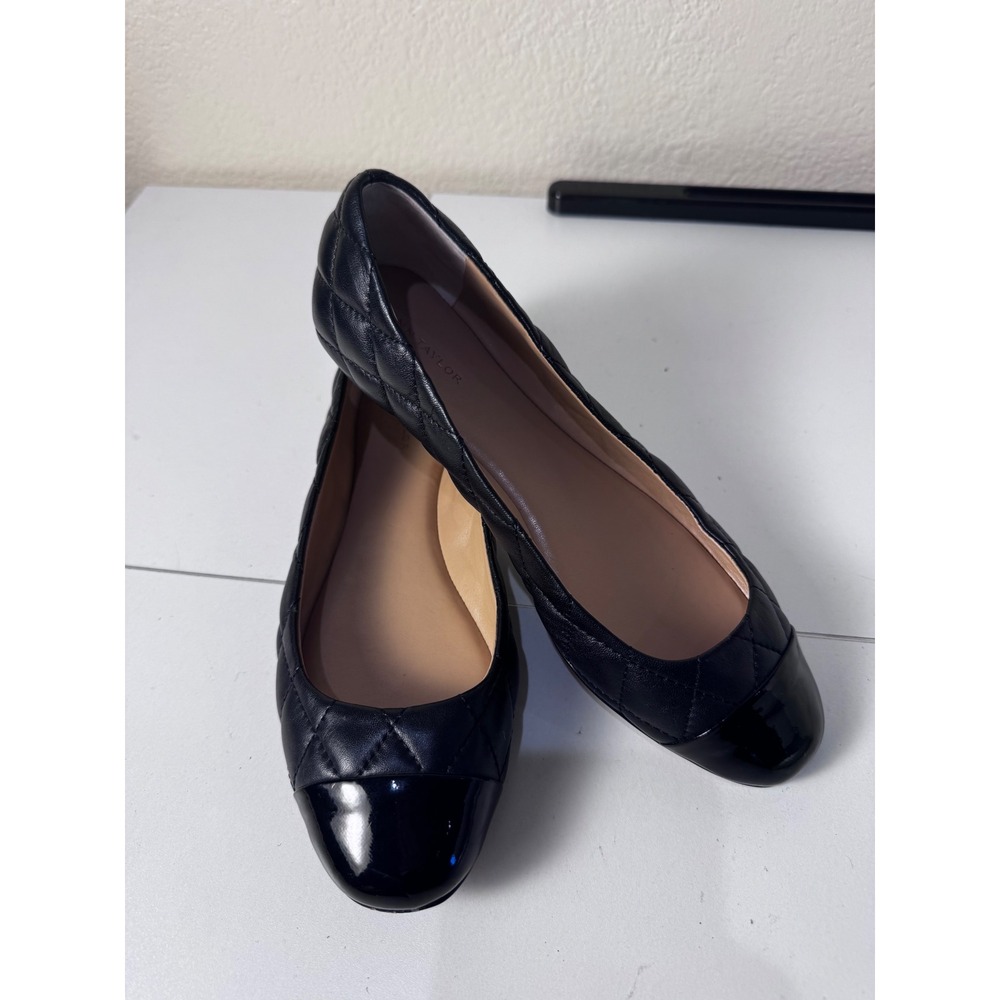 Ann Taylor‎ Quilted Cap Toe Ballet Flats Women 6.5M Black Leather Classic Preppy
